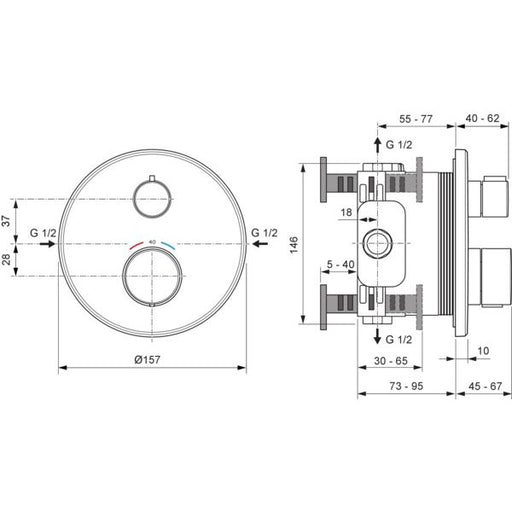 Ideal Standard - IS Einzelthermostat UP Ceratherm T25 Rosette d:163mm Chrom