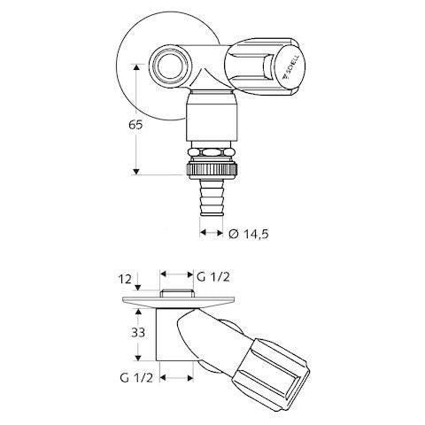 SCHELL - Hüppe WAS-Nebenanschlussventil A19 DN 15 (1/2) mit Rohrbelüfter u. RFV vc