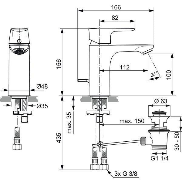 Ideal Standard - WT-Armatur CONNECT AIR, ND, 5 l/min., m.Ablgarn., Ausld.112mm, Magnetic grey