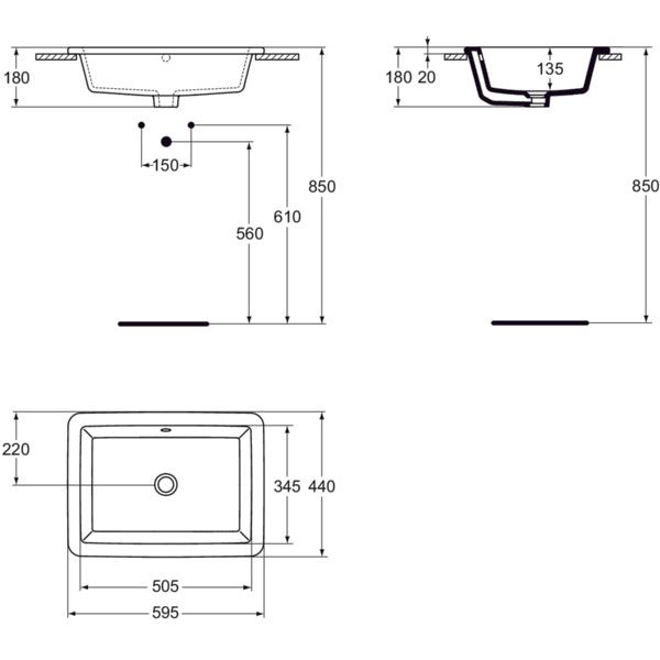 Ideal Standard - Einsatzwaschtisch STRADA, o.Hl., m.Ül., 595x435x170mm, Weiß