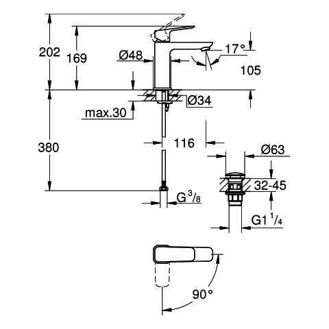 Grohe - EH-Waschtischbatterie Cubeo 101757 M-Size MST kalt PO-Ablaufgarnitur chrom