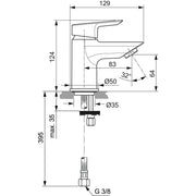 Ideal Standard - Waschtischarmatur TESI, Piccolo, 5 l/min., o.Ablgarn., Ausld. 83mm, Chrom