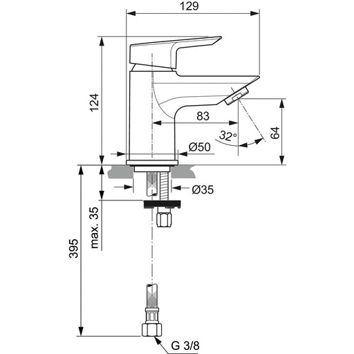 Ideal Standard - Waschtischarmatur TESI, Piccolo, 5 l/min., o.Ablgarn., Ausld. 83mm, Chrom