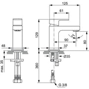 Ideal Standard - WT-Armatur EDGE, Slim Piccolo, o.Ablgarn., Ausld.90mm, Chrom