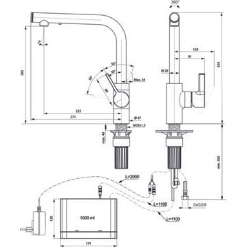 Ideal Standard - Küchenarmatur Gusto Ausld.232mm L-Auslauf mit Seife, chrom