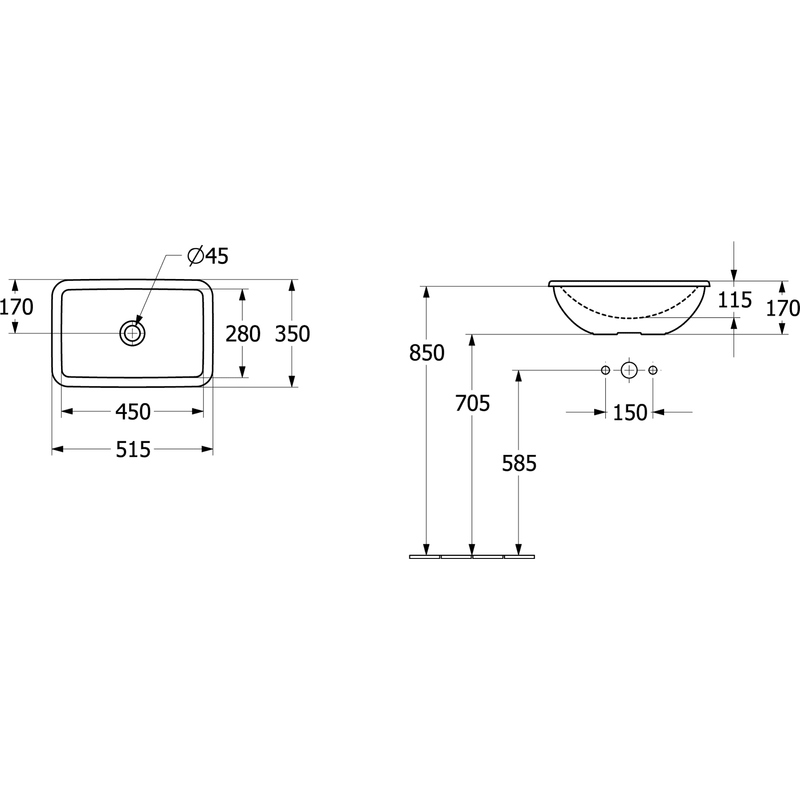VILLEROY & BOCH - Einbauwaschbecken Loop&Friends 4A6400 510x340mm Rechteck m. ÜL. Weiß Alpin