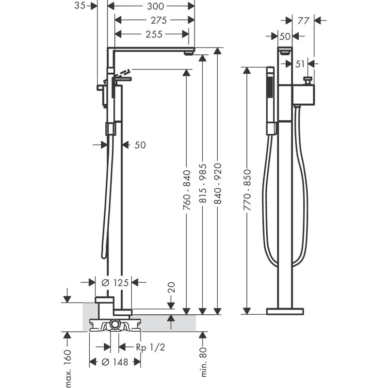 Hansgrohe - Wannenmischer AXOR Edge Fertigset zur Bodenmontage Diamantschliff chrom