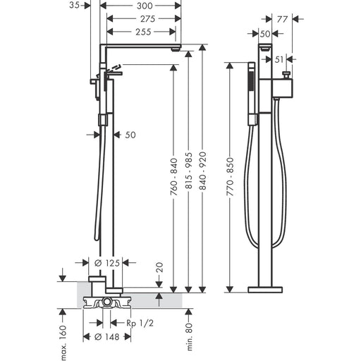 Hansgrohe - Wannenmischer AXOR Edge Fertigset zur Bodenmontage Diamantschliff chrom