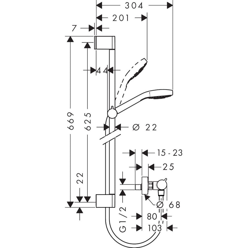 Hansgrohe - Brausenkombi CROMA Select E Vario/ ECOSTAT Comfort UNICA CROMETTA 650mm