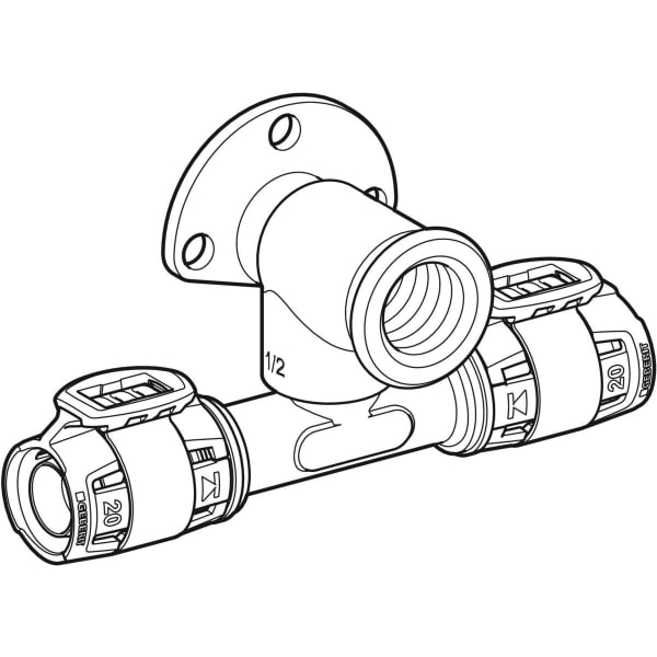 Geberit Vertriebs - FlowFit T-Anschlusswinkel 90Gr abgesetzt Rg+ d20-Rp1/2-d20 L:36mm
