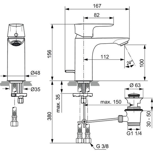 Ideal Standard - WT-Armatur CONNECT AIR, 5 l/min., m.Ablgarn., Ausld.112mm, Sundance gold