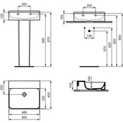 Ideal Standard - Waschtisch CONCA, o.Hl., o.Ül., 500x450x145mm, geschliffen, Weiß m.IP