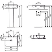 Ideal Standard - Waschtisch CONCA, 3 Hl., o.Ül., 500x450x145mm, geschliffen, Weiß m.IP