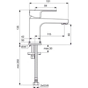 Ideal Standard - Waschtischarmatur CERAFINE D, H80, o.Ablgarn., Ausld.115mm, Chrom