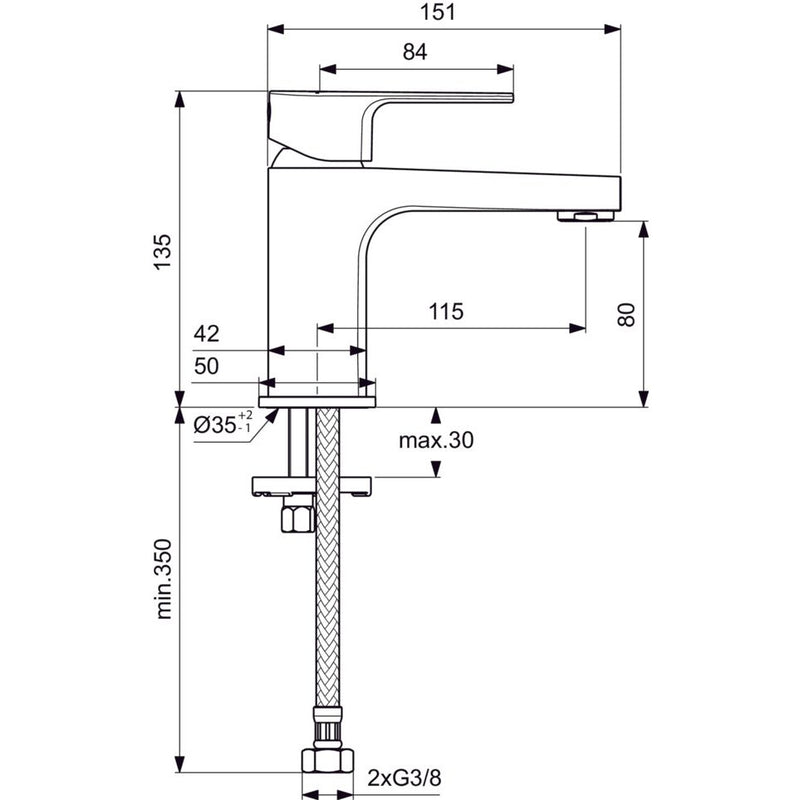 Ideal Standard - Waschtischarmatur CERAFINE D, H80, o.Ablgarn., Ausld.115mm, Chrom