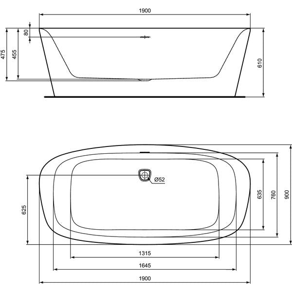 Ideal Standard - Duo-Badewanne DEA, freistehend, 1900x900x475/610mm, Schwarz Matt