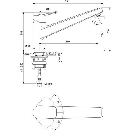 Ideal Standard - Küchenarmatur CERAPLAN Ausld.219mm Chrom