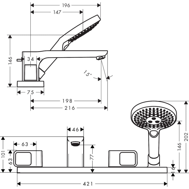 Hansgrohe - 4-Loch Wannenarmatur AXOR Urquiola F-Set für Fliesenrand chrom