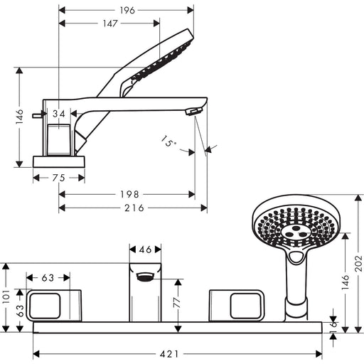 Hansgrohe - 4-Loch Wannenarmatur AXOR Urquiola F-Set für Fliesenrand chrom