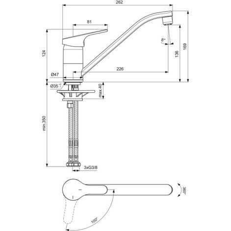 Ideal Standard - Küchenarmatur CERAFIT, ND mit Rohrausl., Ausld.226 mm, Chrom