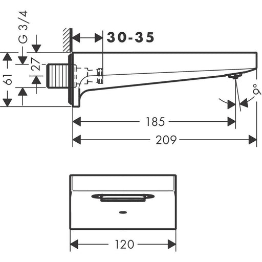 Hansgrohe - Wanneneinlauf METROPOL 185mm mattschwarz
