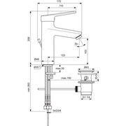 Ideal Standard - WT-Armatur CERAPLUS 2, Grande, ND mit Ablaufgarn., Ausld. 123mm, Chrom