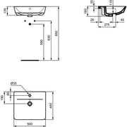 Ideal Standard - Halbeinbauwaschtisch CONNECT AIR, 1 Hl., m.Ül., 500x440x160mm, Weiß