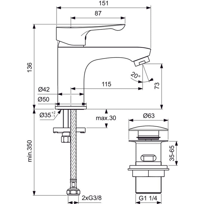 Ideal Standard - Waschtischarmatur ALPHA, m.Push-open, Chrom