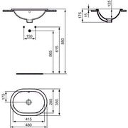 Ideal Standard - Einbauwaschtisch CONNECT, oval, o.Hl., m.Ül., 480x350x175mm, Weiß
