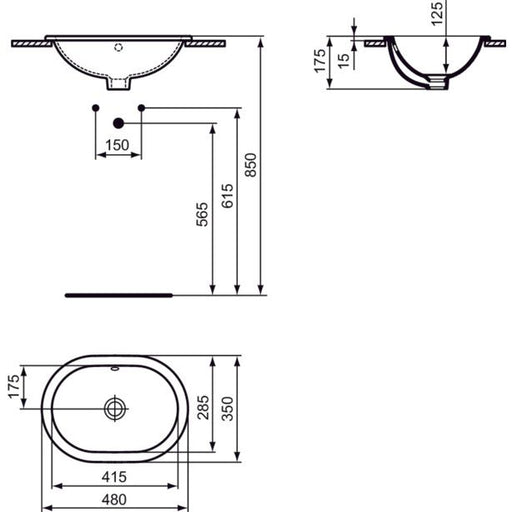 Ideal Standard - Einbauwaschtisch CONNECT, oval, o.Hl., m.Ül., 480x350x175mm, Weiß