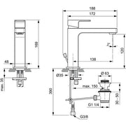 Ideal Standard - Waschtischarmatur EDGE, Grande Slim, 5 l/min., m.Ablgarn., Ausld.138mm, Chrom