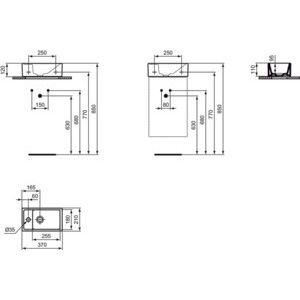 Ideal Standard - Handwaschbecken EUROVIT+, 1 Hl., m.Ül., Ablg.links, 370x210x120mm, Weiß