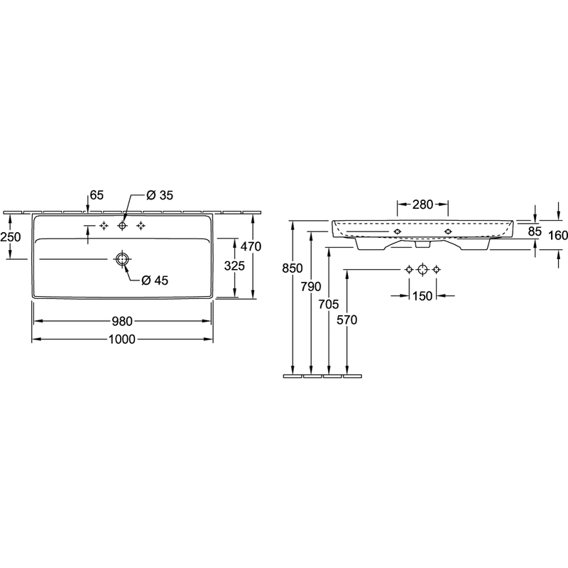 VILLEROY & BOCH - Schrankwaschtisch Collaro 1000x470mm Rechteck 1HL. mit Überlauf Weiß Alpin
