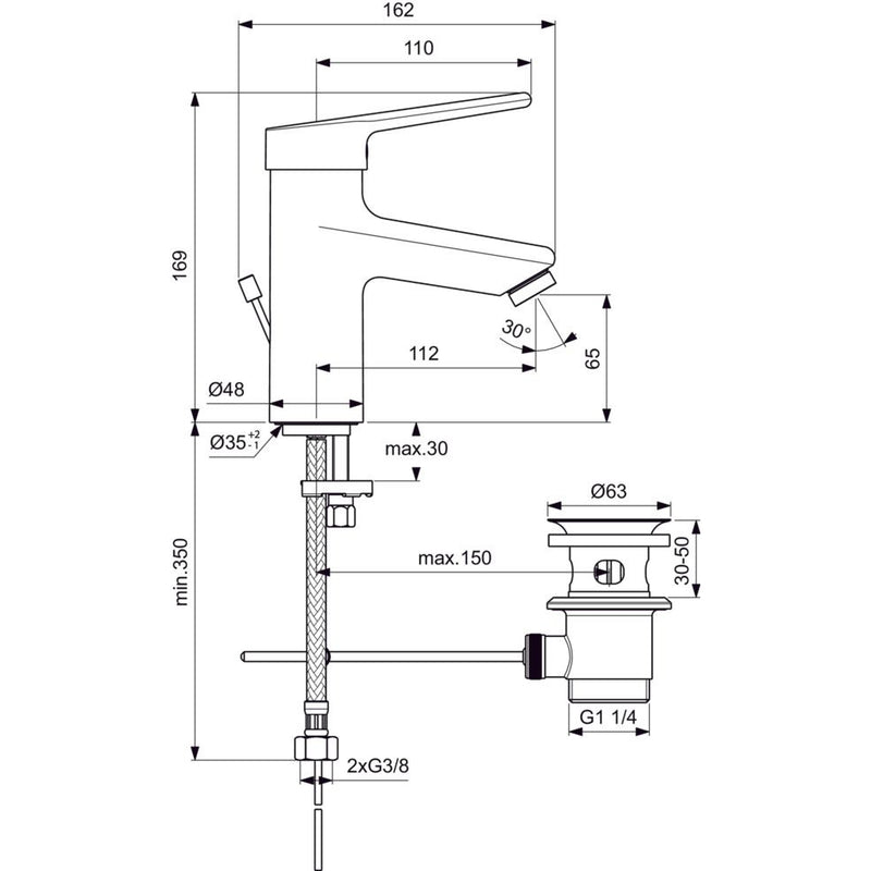 Ideal Standard - Waschtischarmatur CERAPLUS 2 mit Ablaufgarn., Ausld. 112mm, Chrom