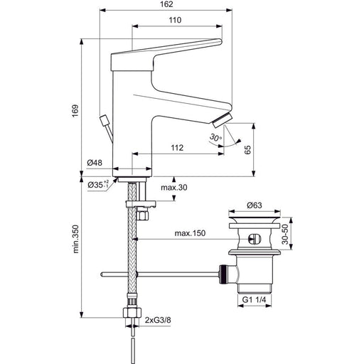 Ideal Standard - Waschtischarmatur CERAPLUS 2 mit Ablaufgarn., Ausld. 112mm, Chrom
