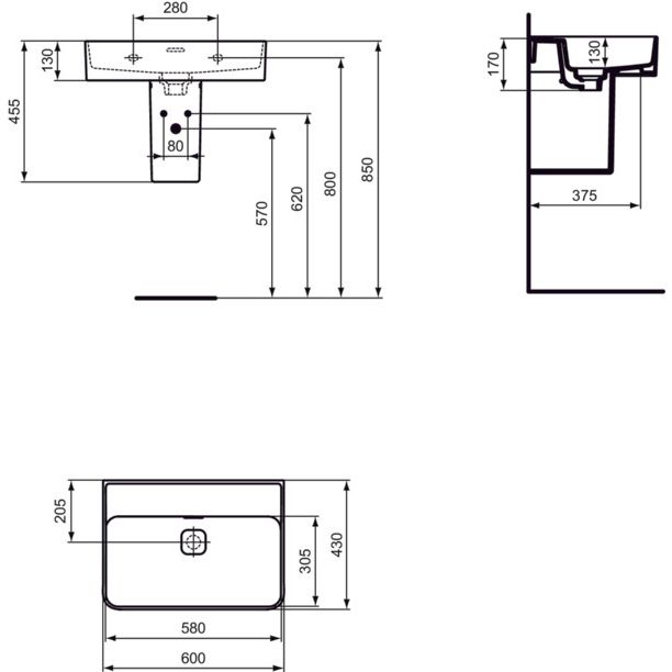 Ideal Standard - Waschtisch STRADA II, o. Hl., m.Ül., 600x430x170mm, Weiß m. Ideal Plus