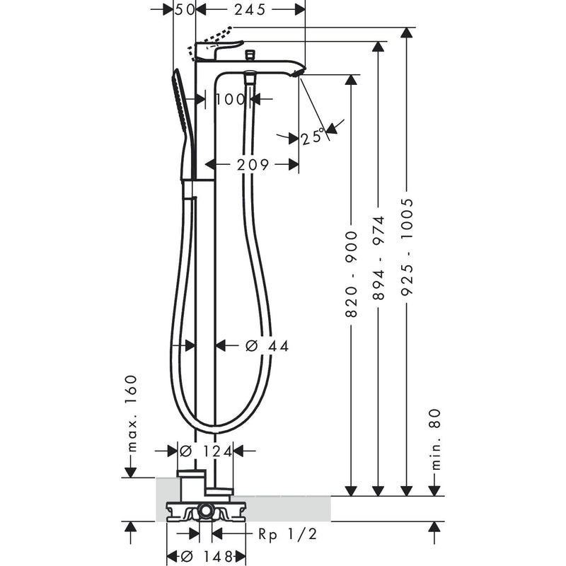 Hansgrohe - Wannenmischer METRIS Fertigset zur Bodenmontage chrom