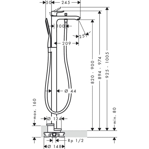 Hansgrohe - Wannenmischer METRIS Fertigset zur Bodenmontage chrom