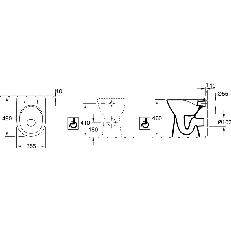 VILLEROY & BOCH - F-WC sprd-los ViCare 360x490x460mm ov bodenst. Abg. waagr. DF we Alpin c