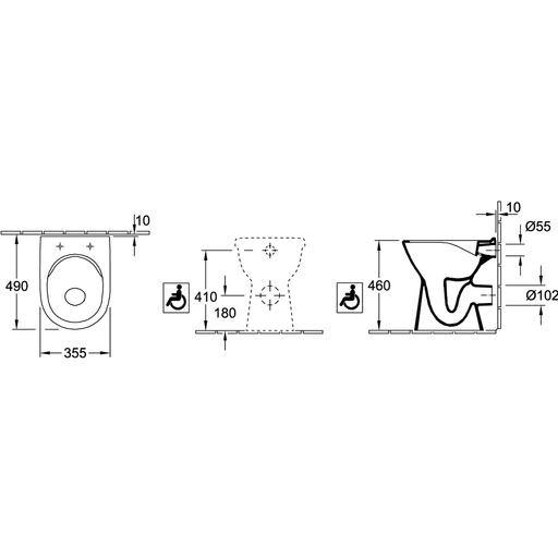 VILLEROY & BOCH - F-WC sprd-los ViCare 360x490x460mm ov bodenst. Abg. waagr. DF we Alpin c