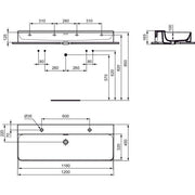 Ideal Standard - Waschtisch CONCA, 2 Hl., m.Ül., 1200x450x165mm, Weiß mit IdealPlus