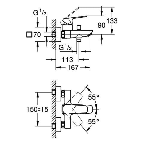Grohe - EH-Wannenbatterie CUBEO 101813 Wandmontage chrom