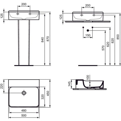 Ideal Standard - Waschtisch CONCA, o.Hl., o.Ül., 500x450x145mm, Weiß mit IdealPlus