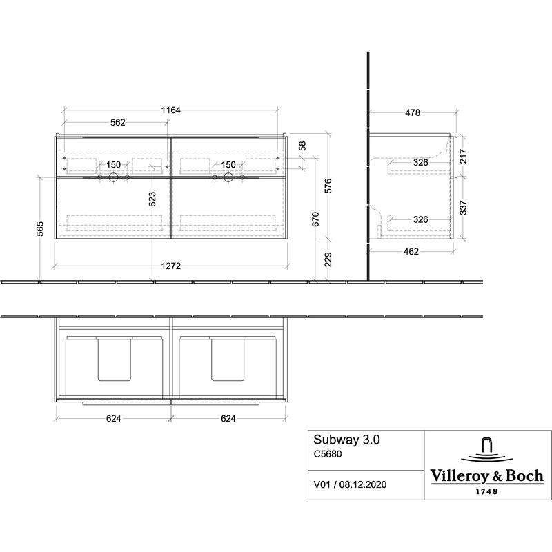 VILLEROY & BOCH - WTU 1272x576x462 mm 4 Auszüge Graphite