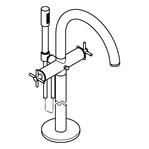 Grohe - 2-Griff-Wannenbatt. Atrio 25272 FMS Bodenmontage Kreuz-Griff supersteel