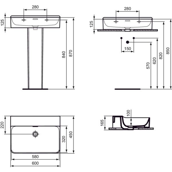 Ideal Standard - Waschtisch CONCA, o.Hl., m.Ül., 600x450x165mm, Weiß