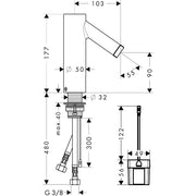 Hansgrohe - Elektronik Waschtischmischer Starck 10101800 edelstahl Batterie 6V