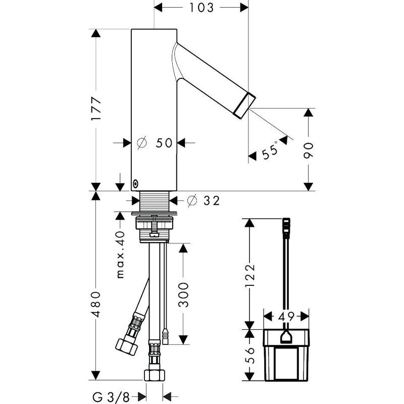 Hansgrohe - Elektronik Waschtischmischer Starck 10101800 edelstahl Batterie 6V