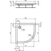 Ideal Standard - Viertelkreis-Brausewanne HOTLINE NEU, 900x900x80mm, Weiß