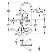 Grohe - EH-SPT-Batterie CONCETTO 31212 ND h.Ausl.GROHE ZERO azb. L-brause chrom